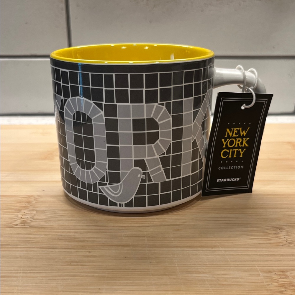 Starbucks Gray Mosaic Mug with Yellow Interior